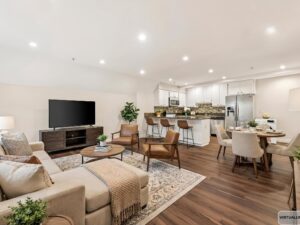 Living room virtual stage with dinning table